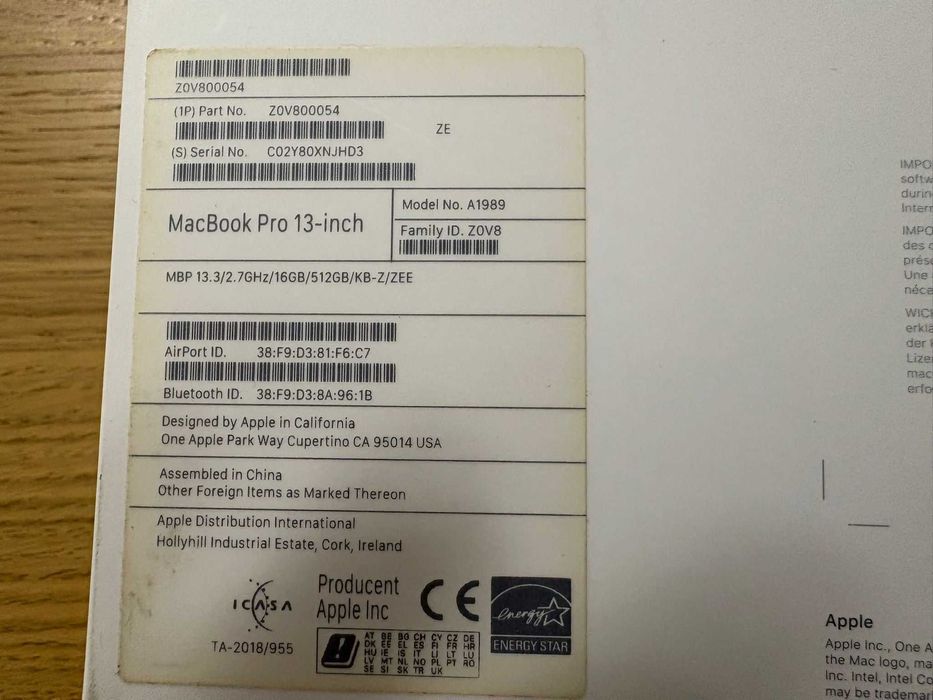 MacBook Pro 13 2018 CTO i7/16GB/512GB, 4x TB3, ca nou