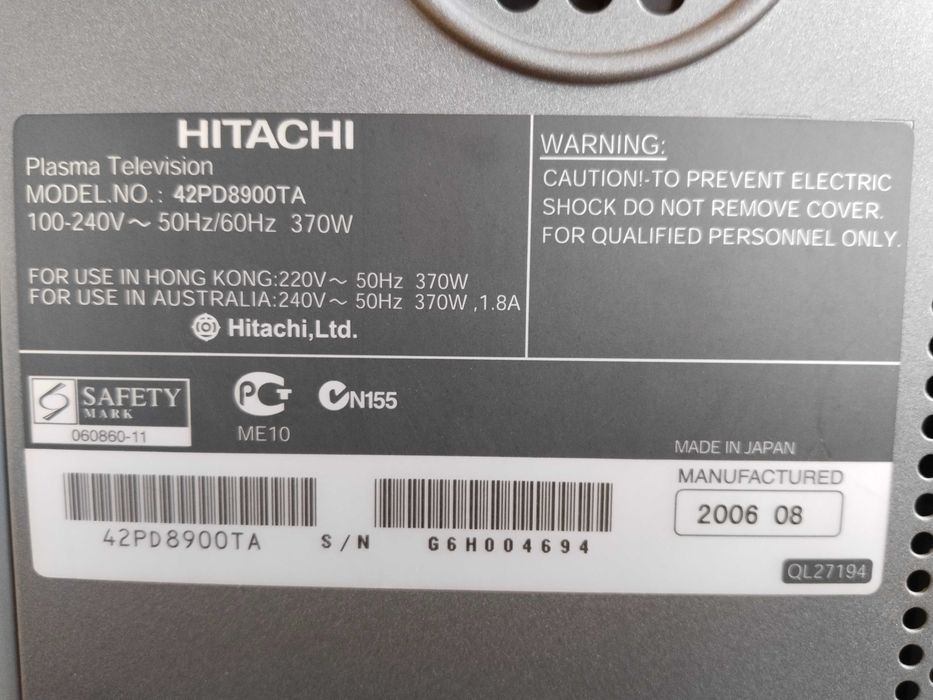 Телевизор HITACHI плазма 106 см