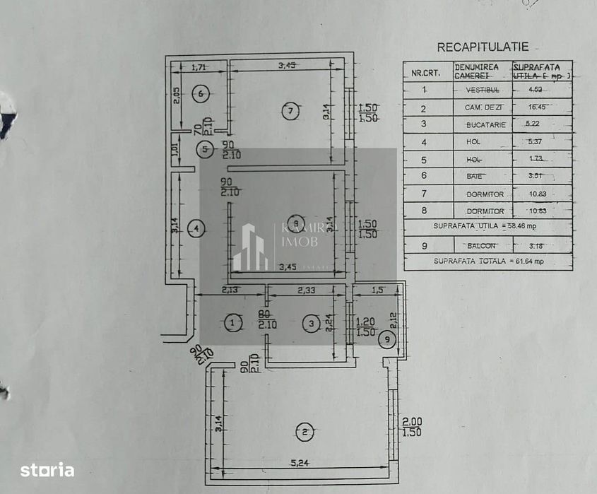 Apartament 3 camere 62m renovat - 10 minute mers de metrou Titan