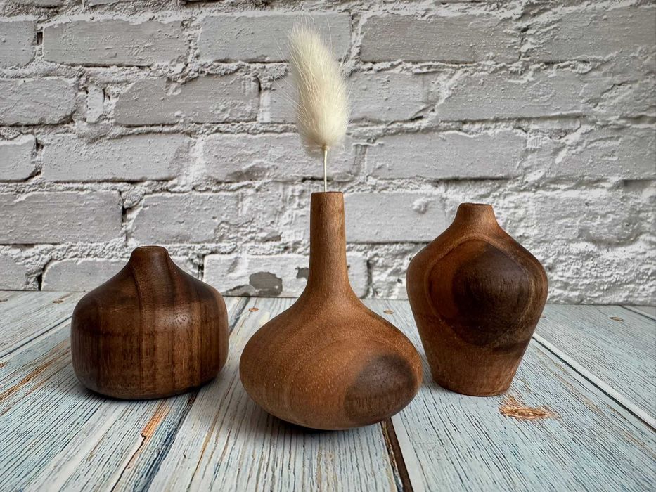 Мини дървени вазички – ръчна изработка - магнит, стойка, сет
