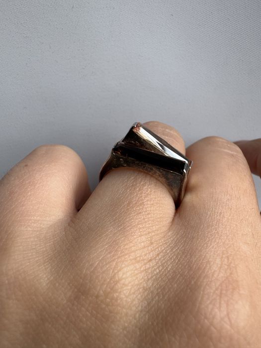 Inel din argint, cuart fumuriu si citrin