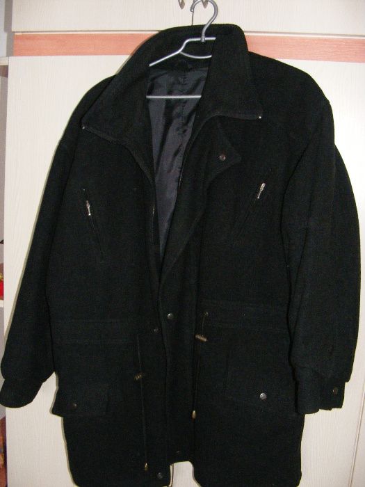 Palton barb 3/4, din stofa lana neagra, eleganta