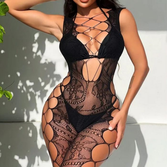 Еротично цяло боди с флорален дизайн – еластично и прилепващо