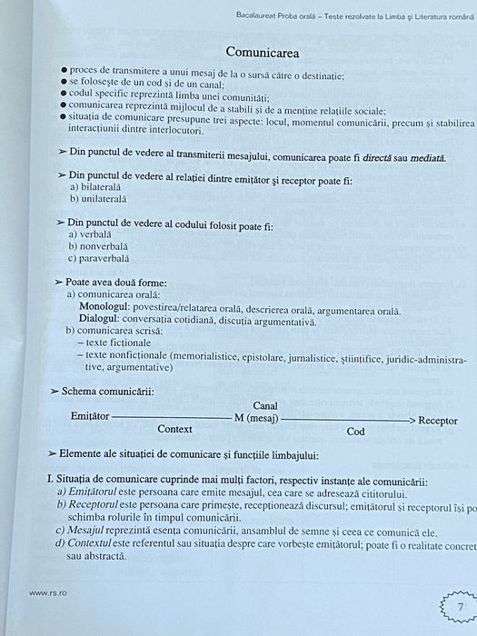 Vând culegere Română Bacalaureat