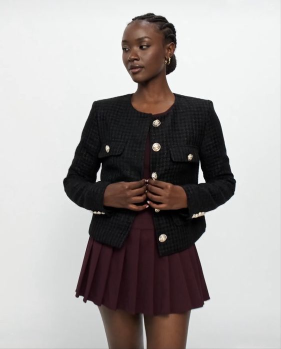 Пиджак твидовый черный