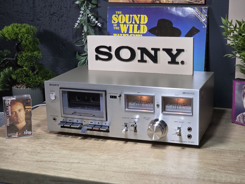 Casetofon deck SONY TC-K15, vumetre pe ace, argintiu, retro hi-fi