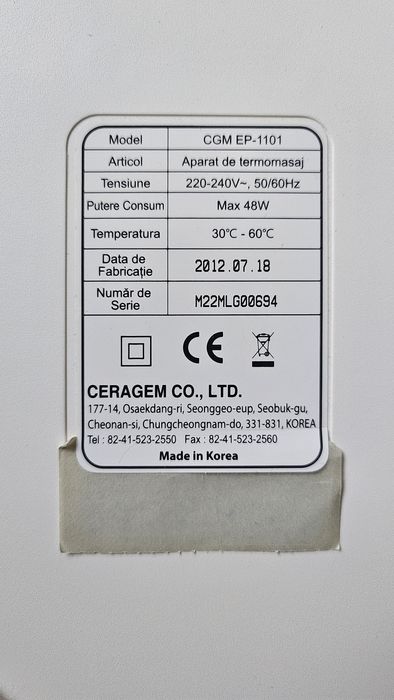 Aparat masaj spate / lombar cu încălzire – Ceragem + centură Ceratronic Magic Belt/ set complet