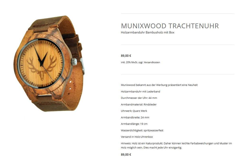 Ceas din lemn lemn de bambus Munixwood