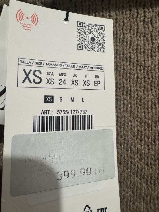 Pardesiu / palton midi tricotat bej taupe mix de lana Zara marimea XS