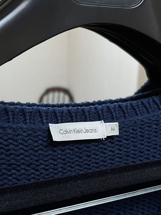 Pulover albastru Calvin Klein, asimetric, bumbac