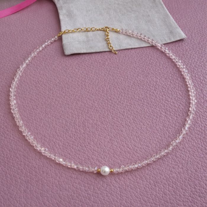 Colier cu perle si cu cristale roz, nou