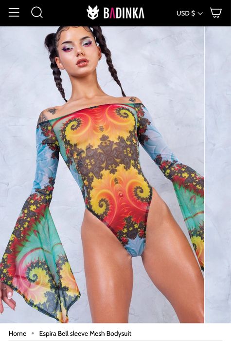 Badinka Espira Bell Sleeve Mesh Bodysuit Боди Бадинка