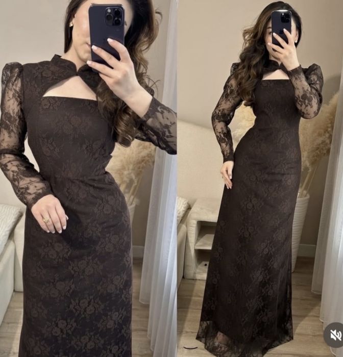Кружевное длинное платье