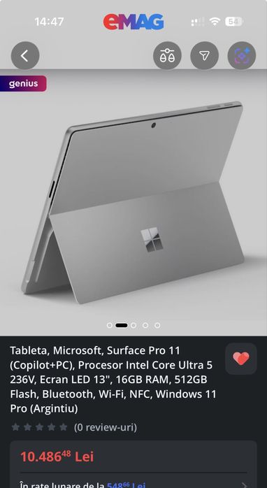 Tableta Microsoft Surface 11 Pro Black 13 inch Qualcomm Snapdragon X Plus 16GB 512GB SSD Windows 11 Home