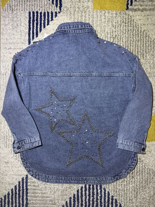 Geaca blugi denim cu pietre si perle argintii