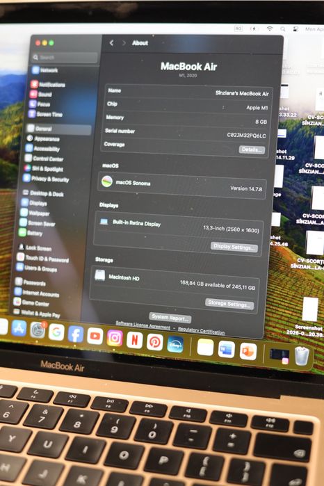 MacBook Air 13 M1 2020, 8GB RAM, SSD 256 GB, Baterie 97%