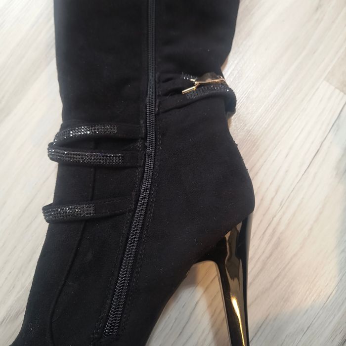 Cizme negre înalte toc 12 cm și platforma, 40