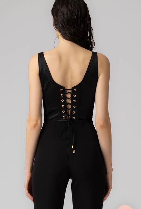 Corset negru mulat din satin premium