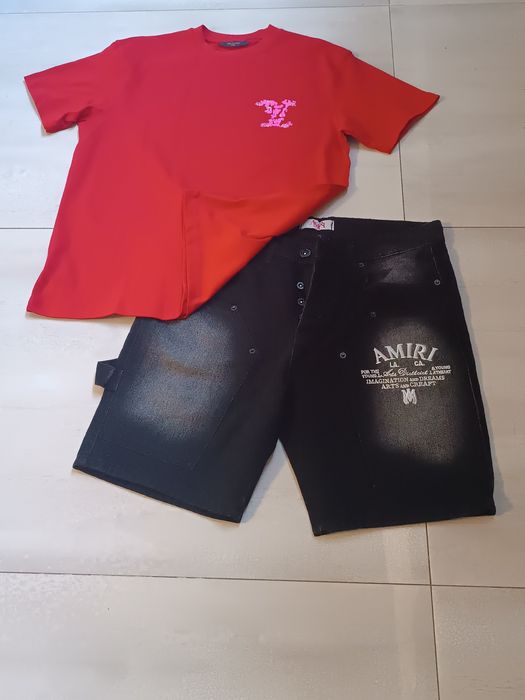Compleu bărbați tricou și pantaloni scurți de blugi Amiri