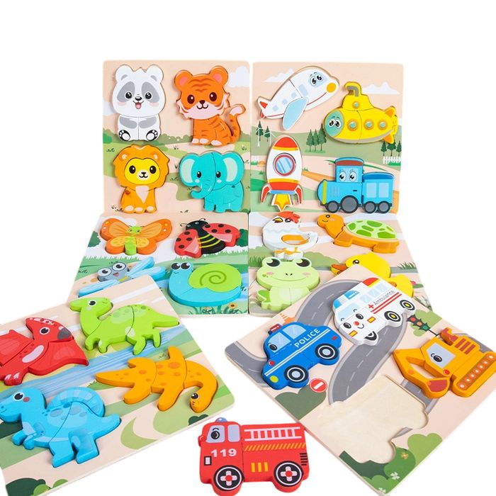 Set Puzzle Incastru Animale Vehicule Insecte Dinozauri Utilitare,5 buc