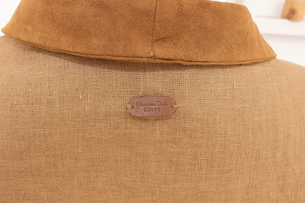 Massimo Dutti дамски елек от естествен велур с ленен гръб кафяв 40/L