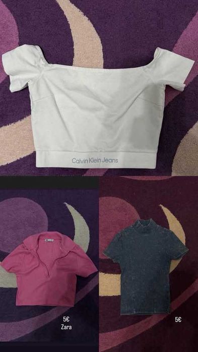 Маркови дамски топове и тениски – Calvin Klein, Zara (къси топове и блуза с полуполо)