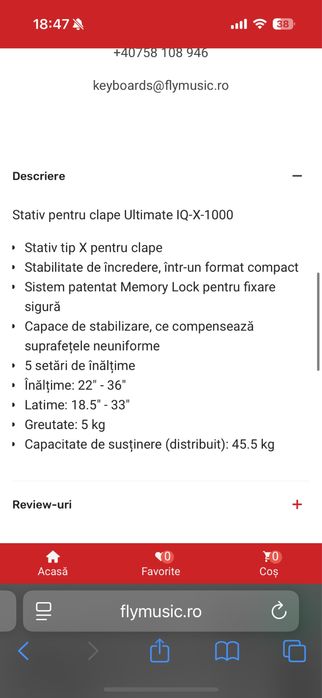 Stativ clapa simplu X 45 kg capacitate Ultimate Iq X 1000