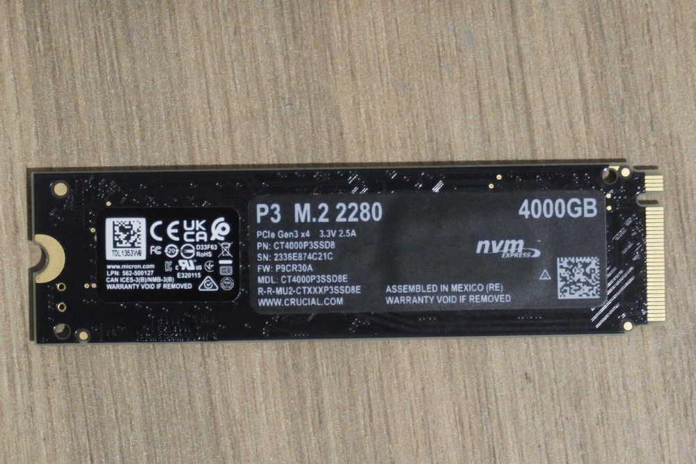 4TB NVME M.2 SSD Crucial P3 - gen3 3500/3000mbs/ вкл. ДДС