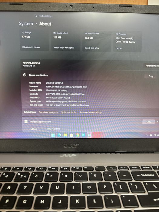 Vand laptop Acer Aspire 3 i5-1235U Pure Silver