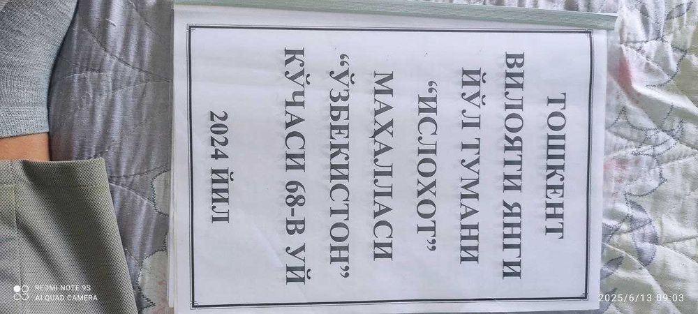 Yangiyo'l tumani Isloxot mahalasida Yer uchaskasi sotiladi