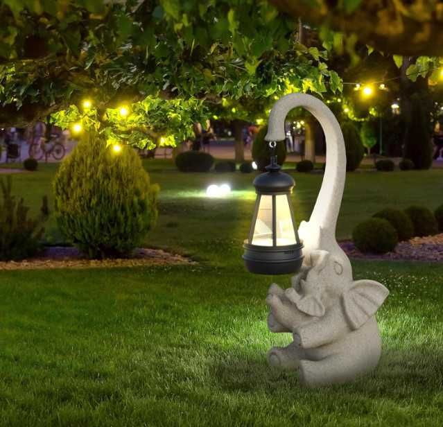 Декоративна статуя Слон със соларно фенерче, градинска фигурка