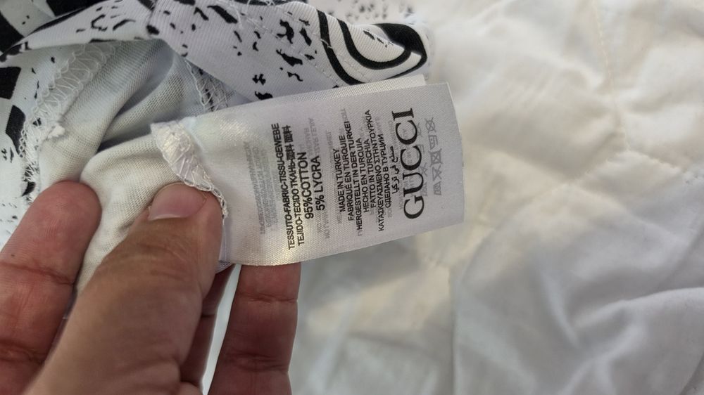 Tricou Gucci, nou, alb, eticheta Farfetch, logo negru, unisex, S-XXL