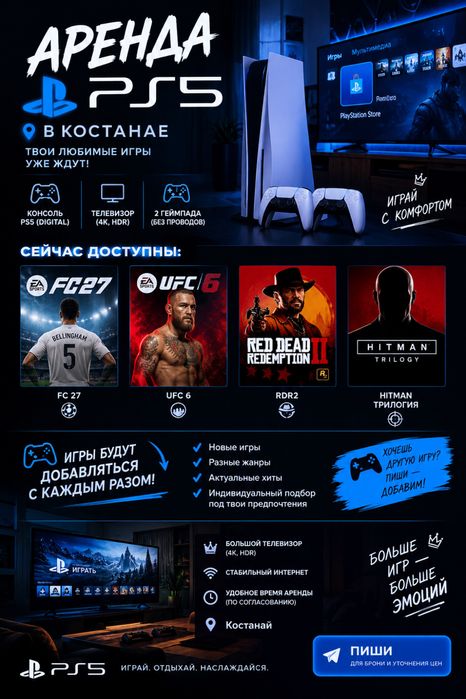 Аренда посуточно Playstation 5 с телевизором