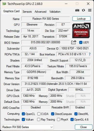 Asus rx 580 8 gb