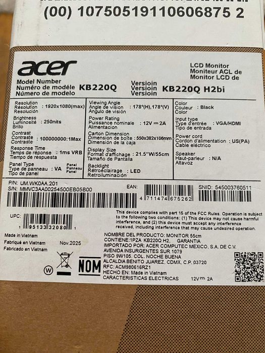 Монитор Acer KB220Q 22inch FullHD 100Hz