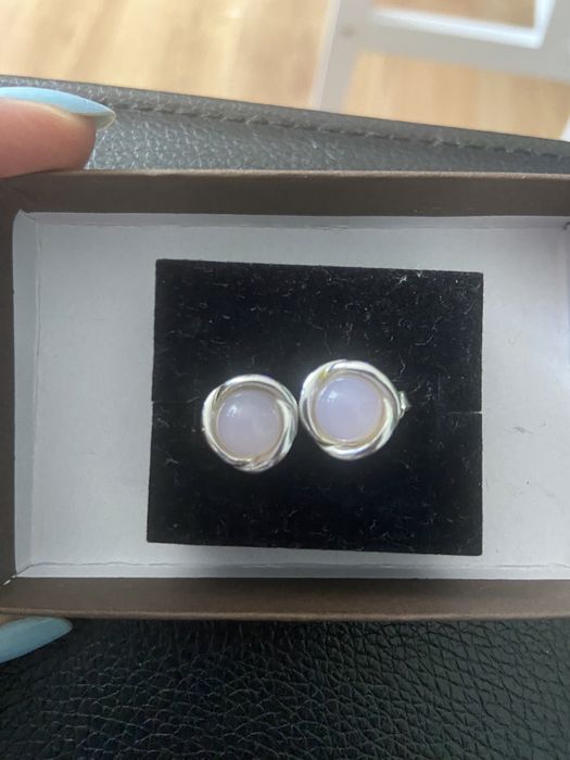 Сребърни пръстен и обеци с ествествен камък - розов кварц/лунен камък