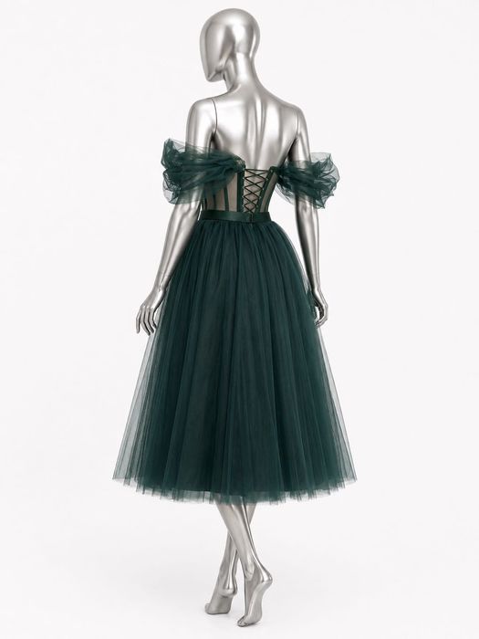 Rochie ocazie midi verde smarald pe corset