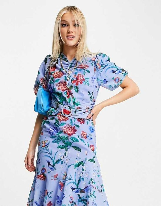 HOPE&IVY дълга синя флорална рокля, нова, р-р XS, пролетна/лятна