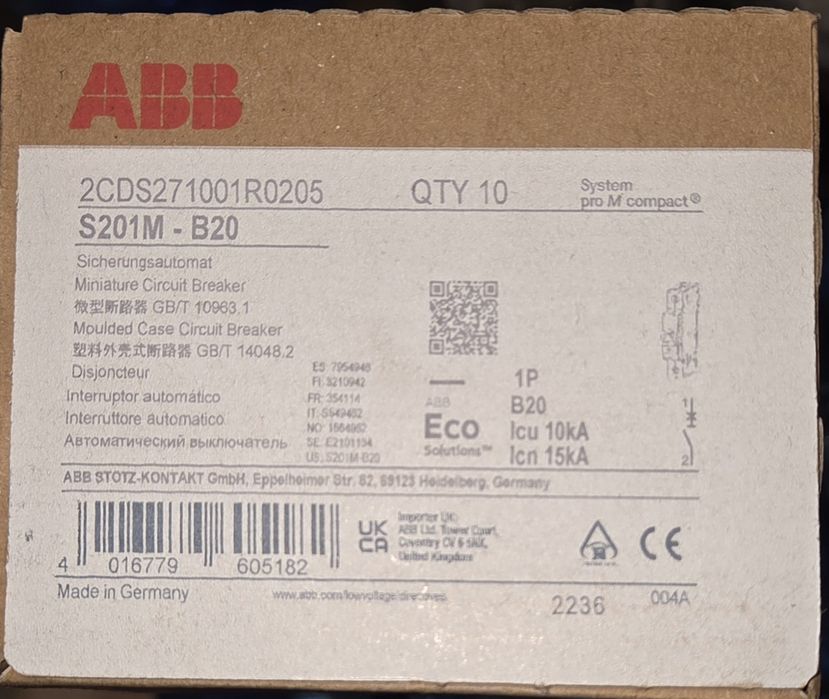 Нови Автоматични Прекъсвачи ABB S202M (2P) и S201M (1P) - 10kA (Чисто нови в кутии)