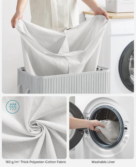 SONGMICS бамбуков кош за пране с капак 100 литра