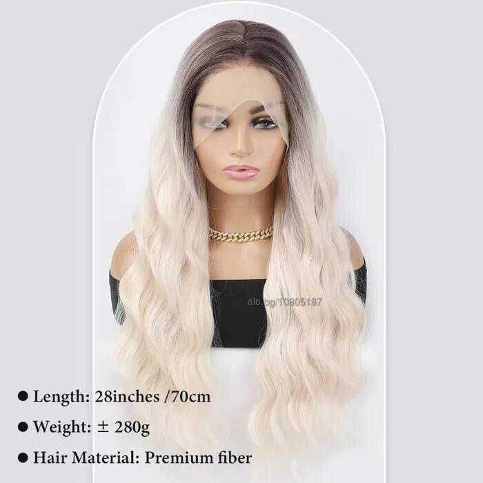 75 см Светло руса дантелена омбре перука с тъмни корени на път 13Х4