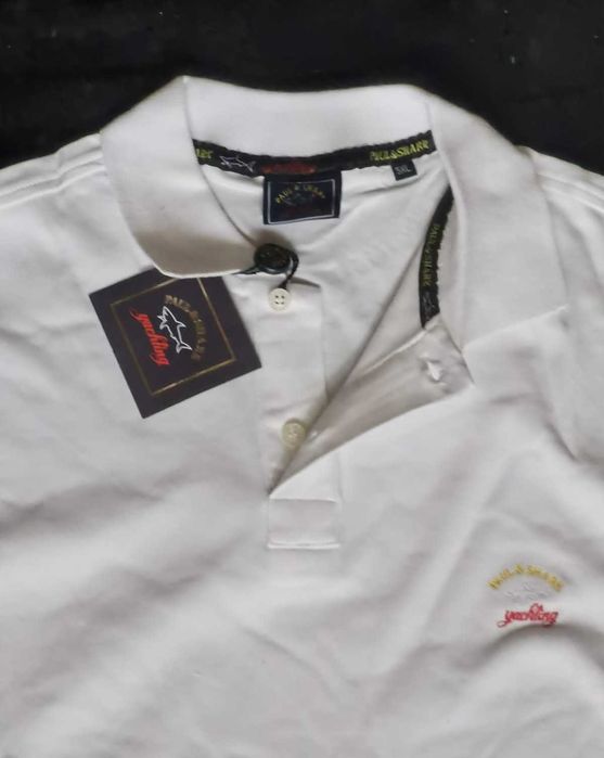 Tricou barbati maneca scurta alb turcoaz guler p&S