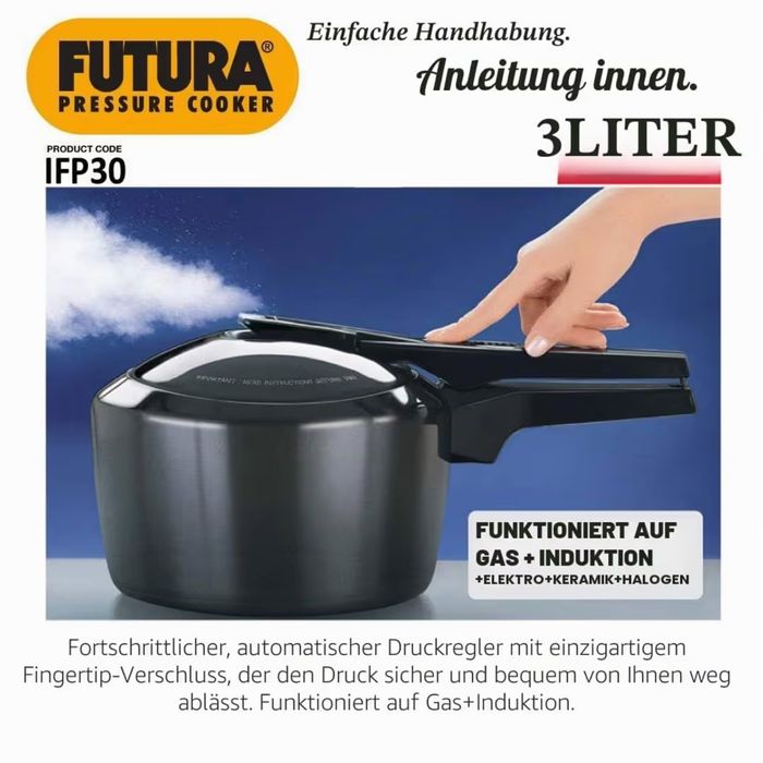 Тенджера  под налягане Hawkins Futura 3L твърдо анодирана съвместима с индукция – Черна 3L