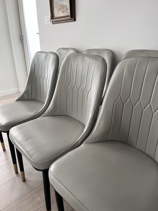 Scaune (set 6), piele ecologică, picoare metalice