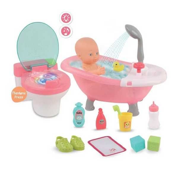 Кукла бебе с вана, тоалетна, аксесоари и звукови ефекти, 40см