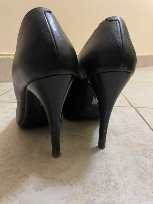Черни кожени обувки на висок ток - 11 см
