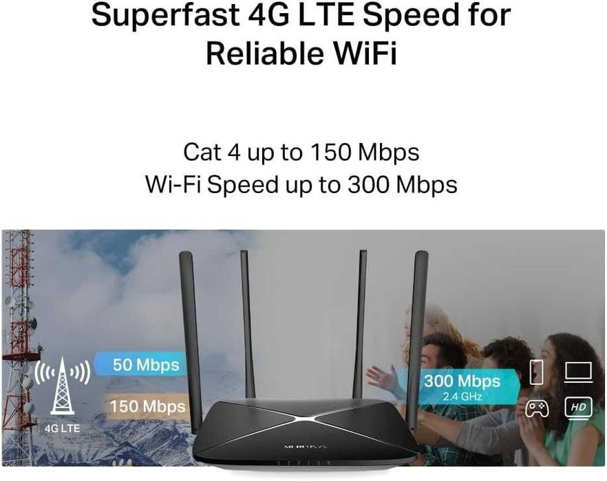 Mercusys WiFi Router 4G LTE MB115-4G бисквитка за сим карта