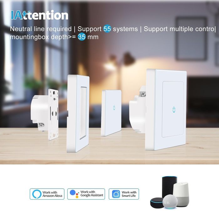 Intrerupator inteligent cu touch Rovo FN1C, Wi-Fi, fara nul, 1 canal!