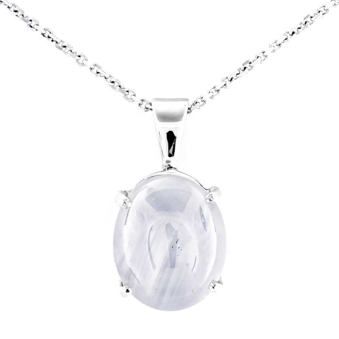 Медальон с естествен бял Сапфир и бяло злато