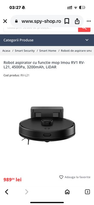 Robot aspirator cu functie mop Imou RV1 RV-L21, 4500Pa, 3200mAh, LiDAR